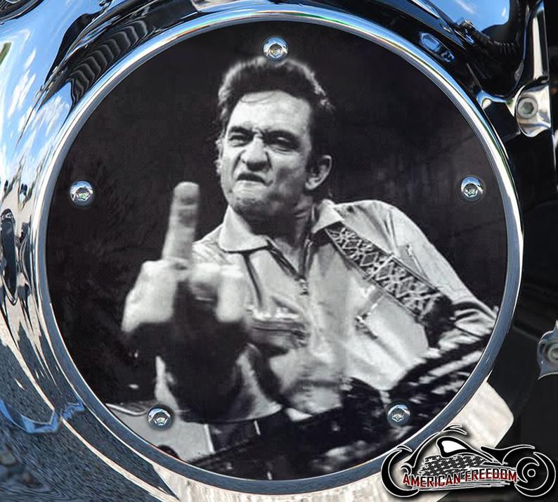 Harley Davidson Custom Derby Cover - Johnny Cash Middle finger