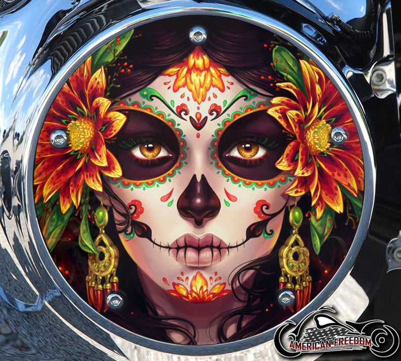 Custom Derby Cover - Day Of The Dead Flowers