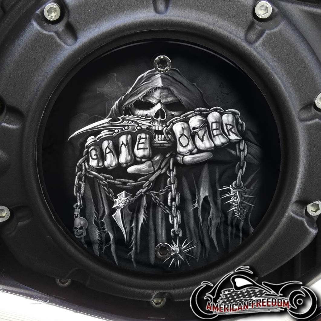 Indian Scout Derby Cover - Game Over Reaper B&W