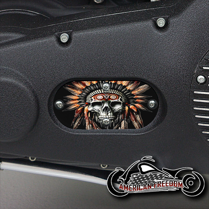 Custom Oval Inspection Cover - Indian Headdress Skull