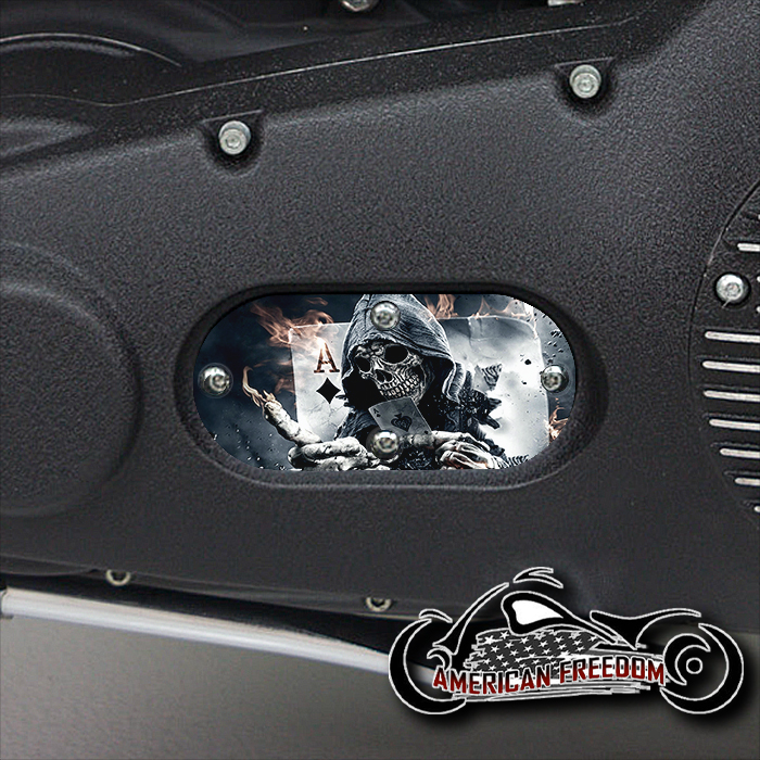 Custom Oval Inspection Cover - Ace Reaper With Flames