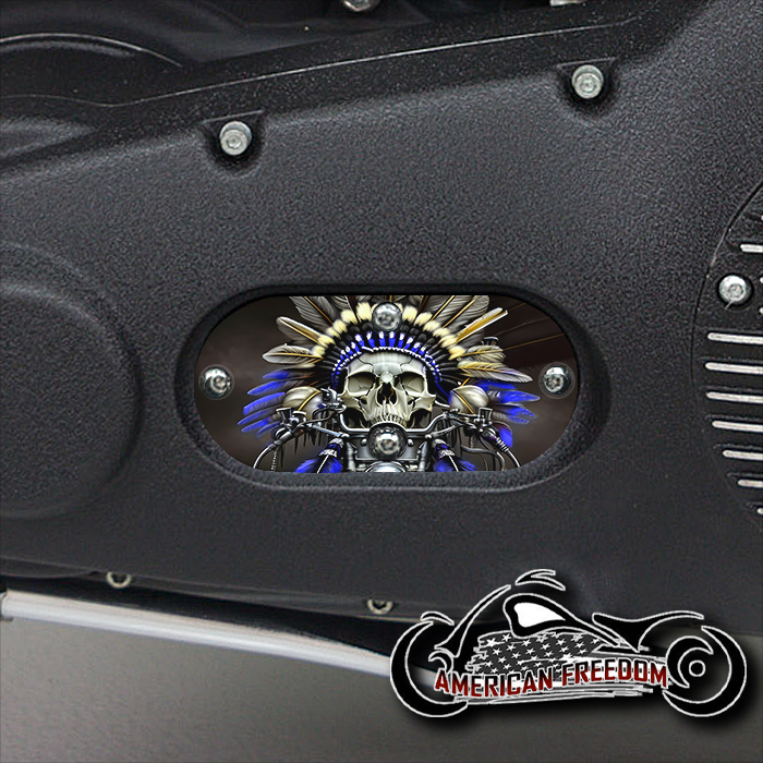 Custom Oval Inspection Cover - Native Skull Blue