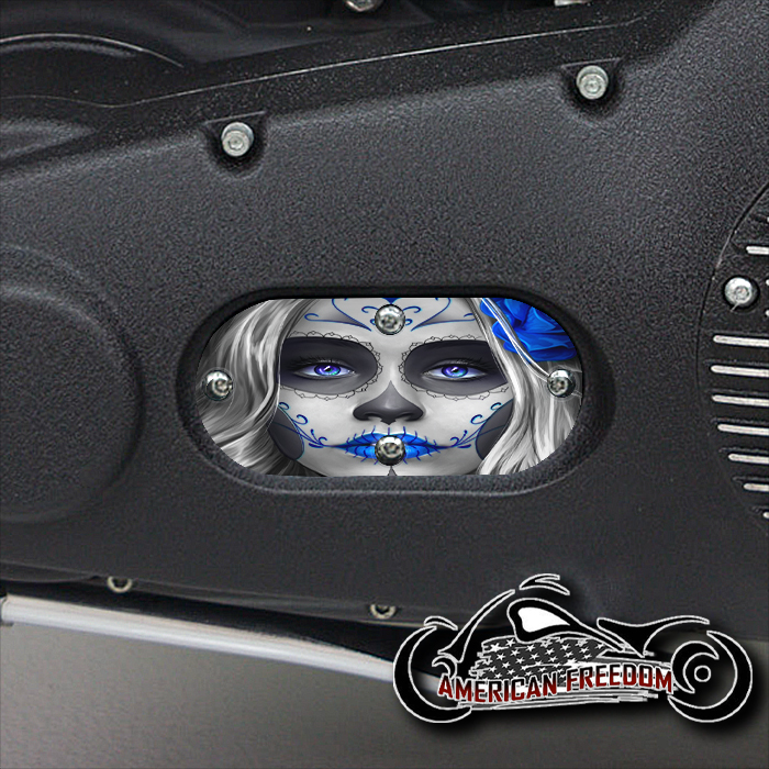 Custom Oval Inspection Cover - Sugar Skull Blue