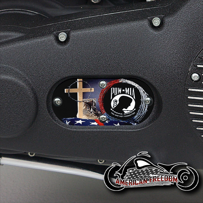 Custom Oval Inspection Cover - Pow Mia Cross and Boots