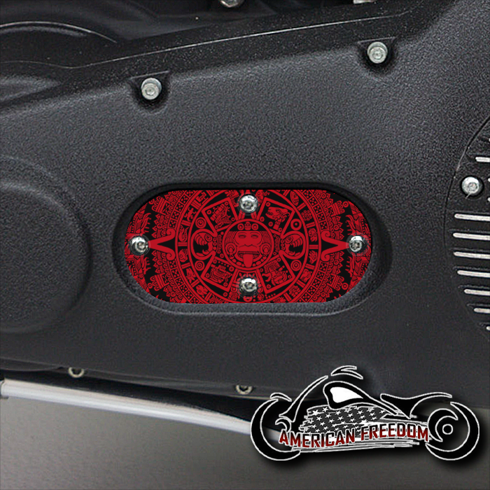 Custom Oval Inspection Cover - Aztec Calendar Red