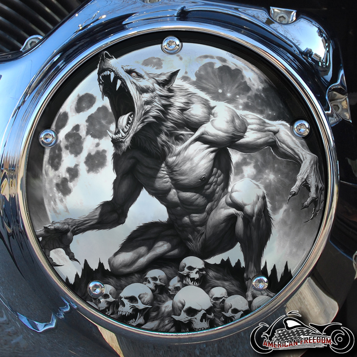 Chrome Harley Davidson Derby Cover - Raging Werewolf