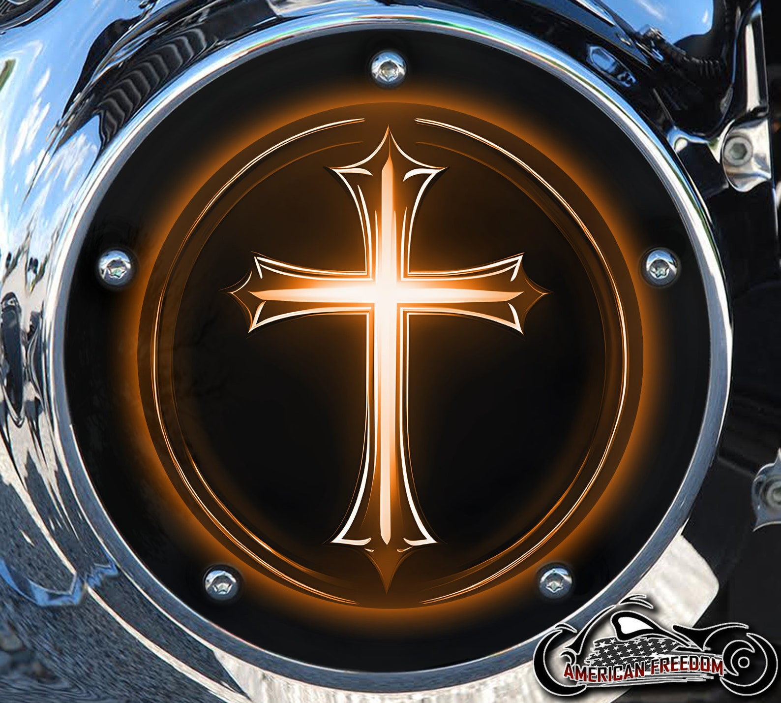 Custom Derby Cover -  Orange Glowing Cross