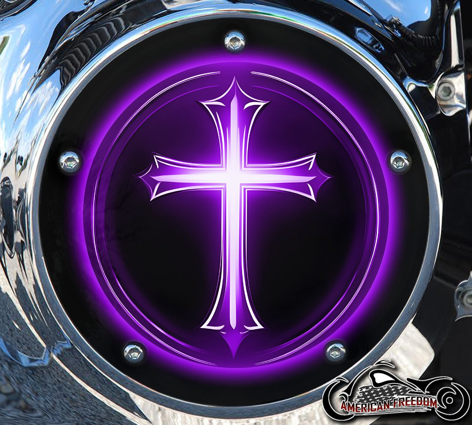 Custom Derby Cover -  Purple Glowing Cross