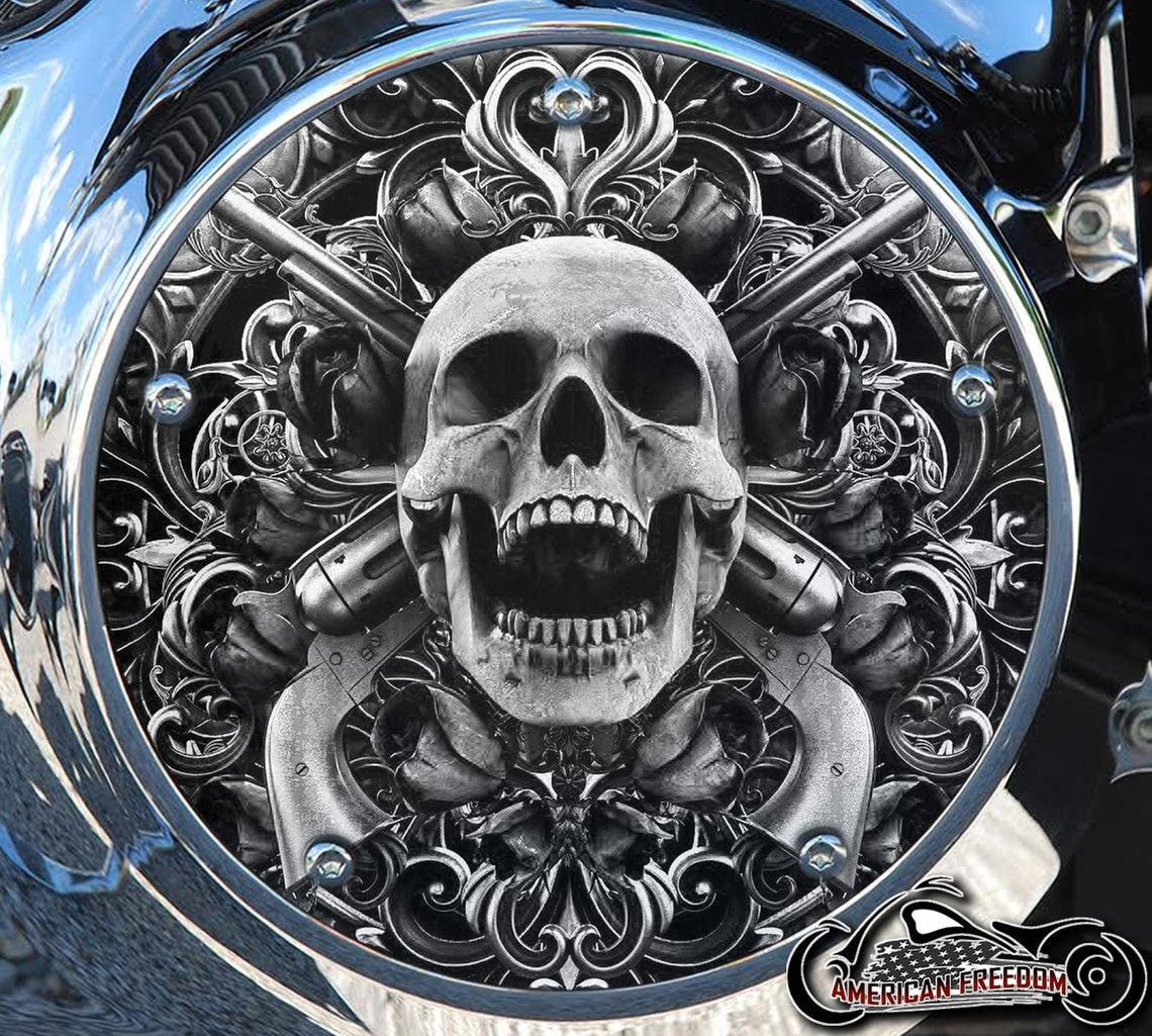 Custom Derby Cover - Grayscale Skull Guns