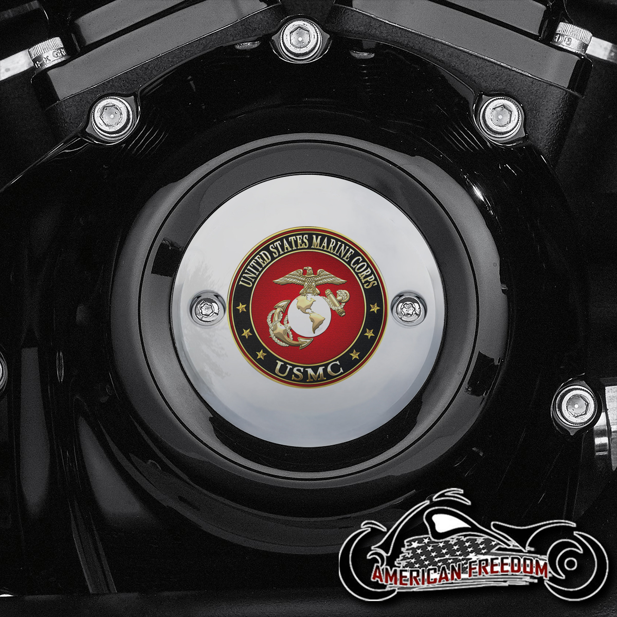 Chrome Harley Davidson Timing Cover - Red USMC