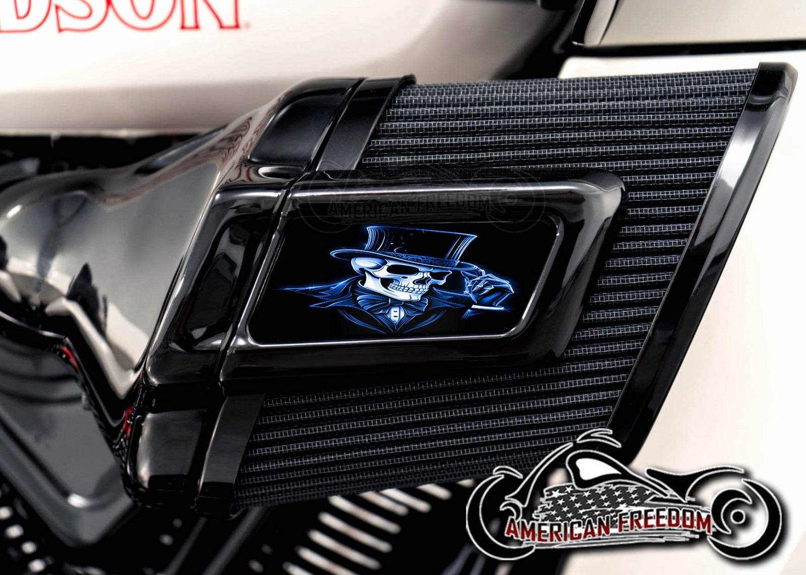 Harley 2025+ Heavy Breather Insert - Top Hat Skull Blue