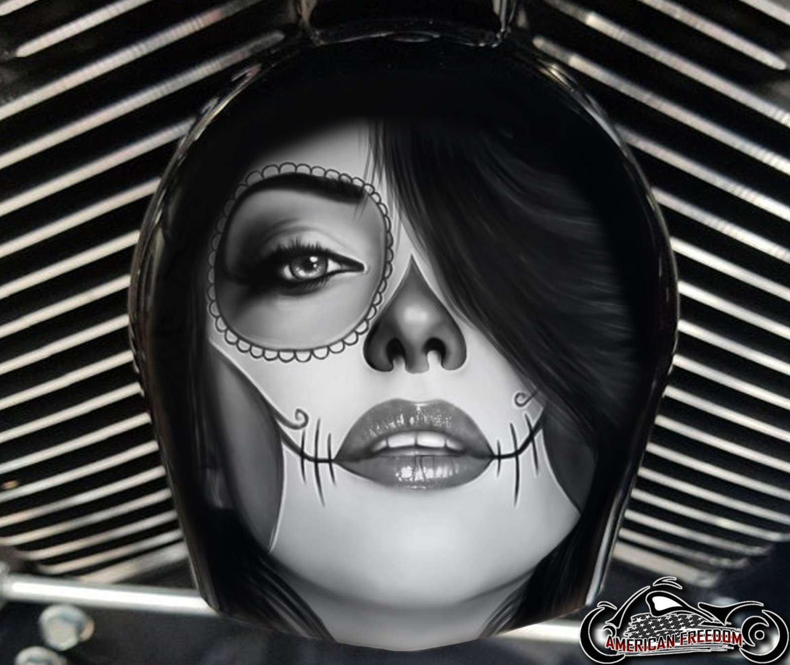Custom Horn Cover - Day Of The Dead Beauty (B&W)
