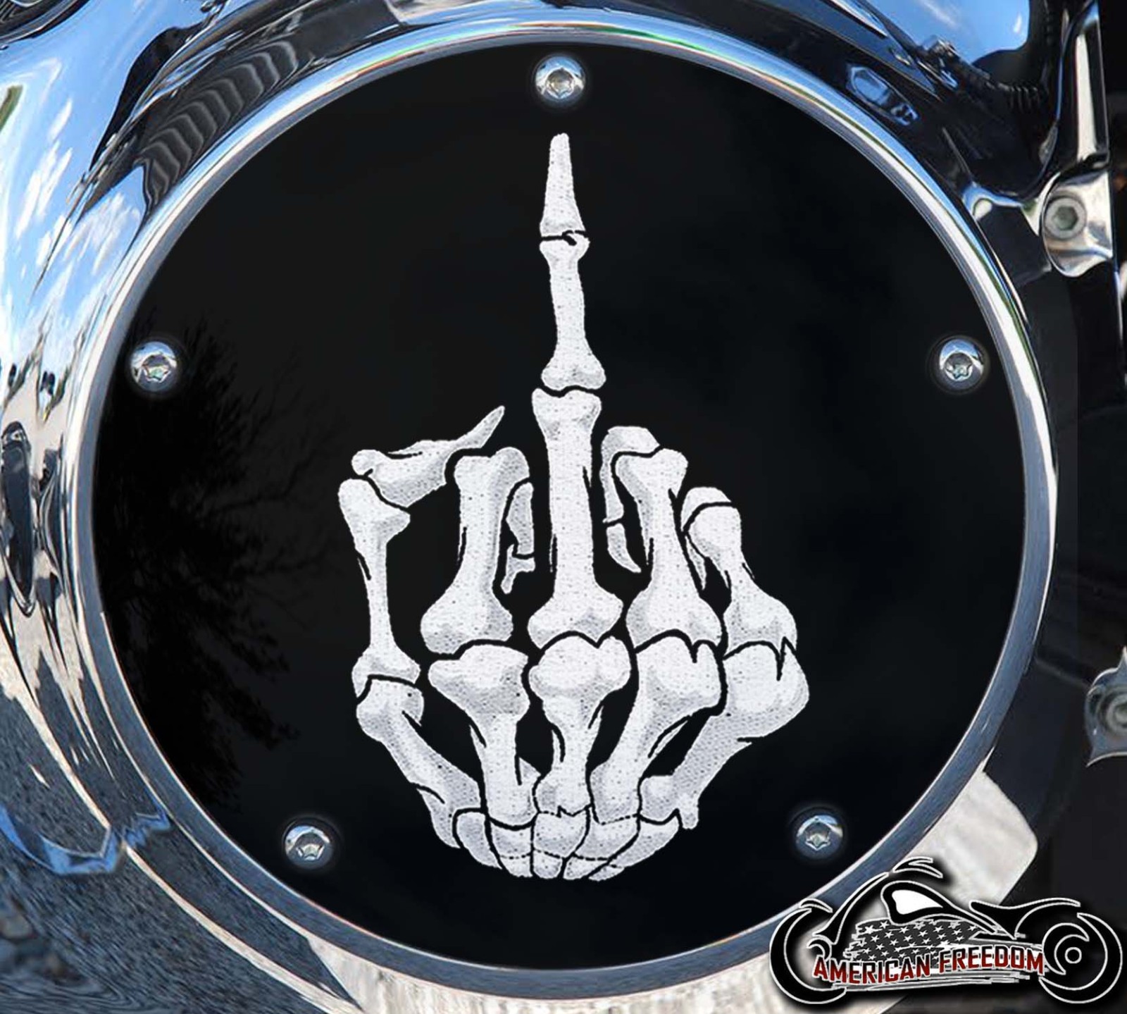Custom Derby Cover - Bone Middle Finger Black Background