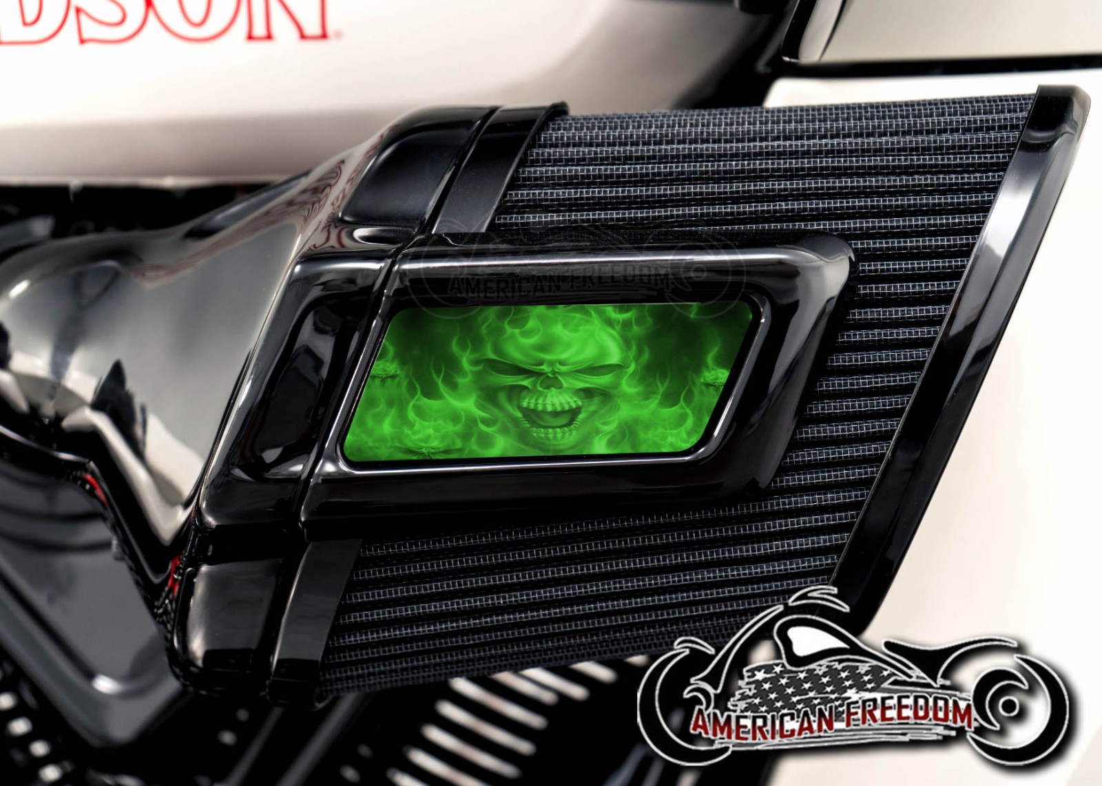 Harley 2025+ Heavy Breather Insert - Flame Skull Green
