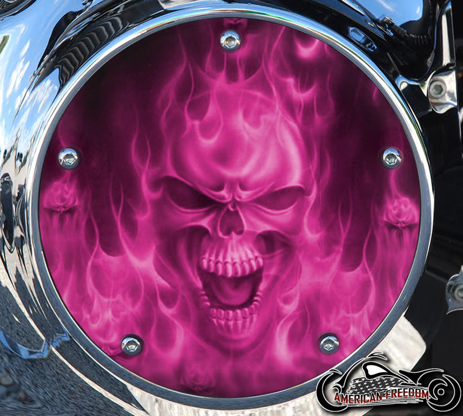 Custom Derby Cover - Pink Flame Skull