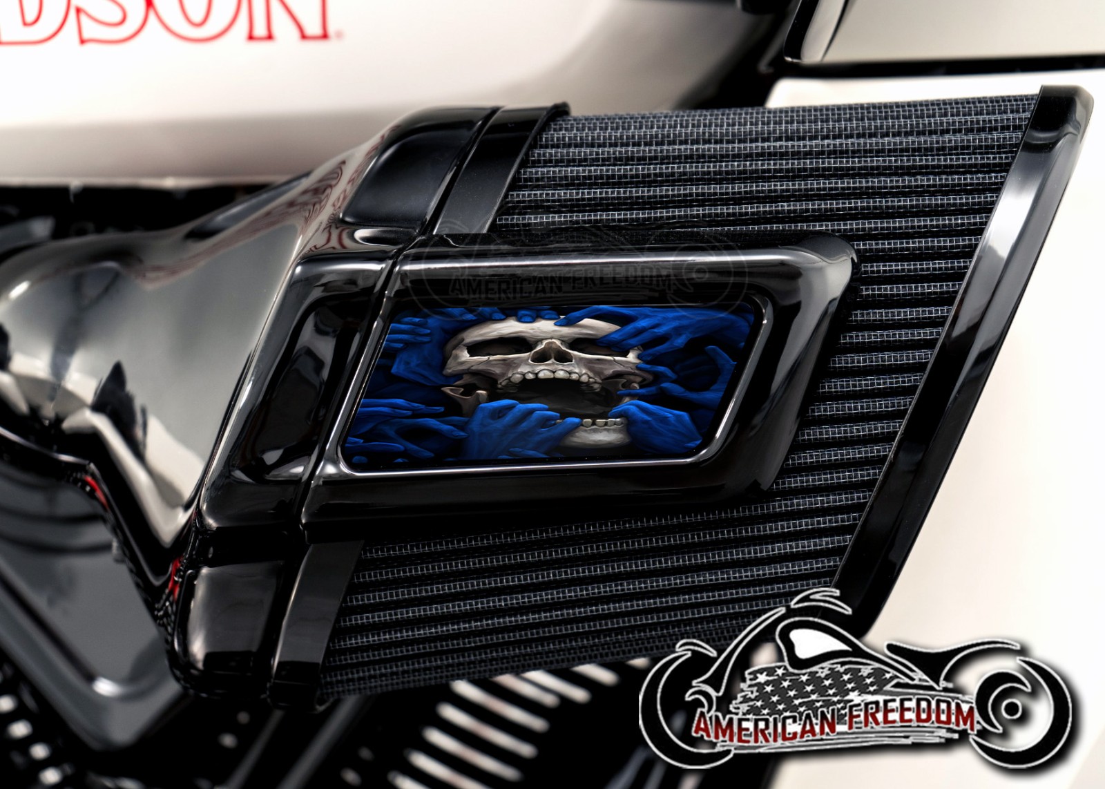 Harley 2025+ Heavy Breather Insert - Torn Apart Skull Blue